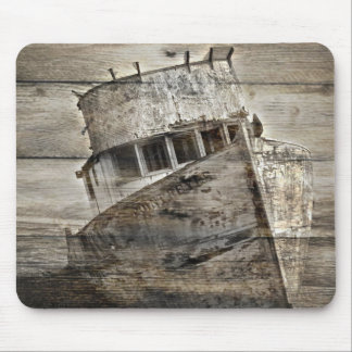 Distressed wood Nautical Sea Shore Rustic sailboat Mouse Mat