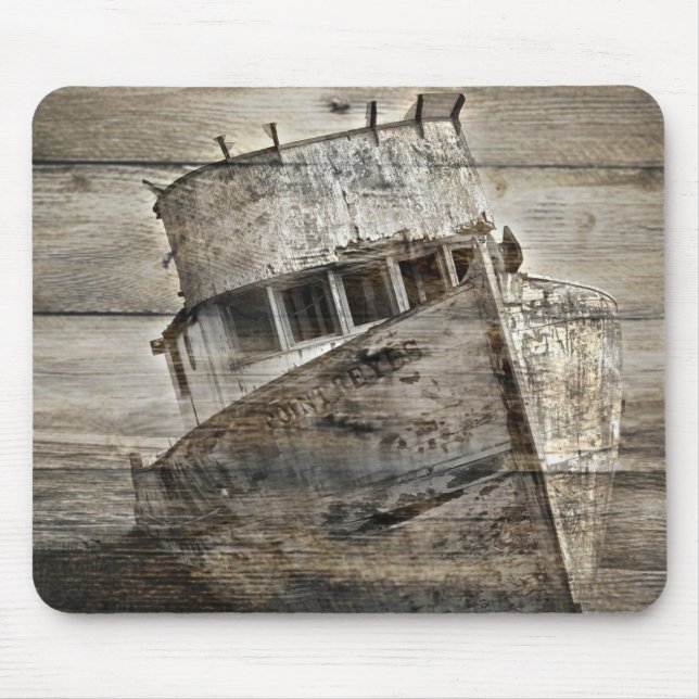 Distressed wood Nautical Sea Shore Rustic sailboat Mouse Mat (Front)
