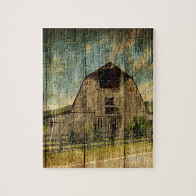 Distressed wood primitive Western Country Old Barn Jigsaw Puzzle (Vertical)