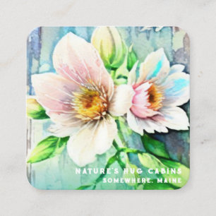 *~* Distressed Wood QR AP49 Flowers Pastel Square Business Card