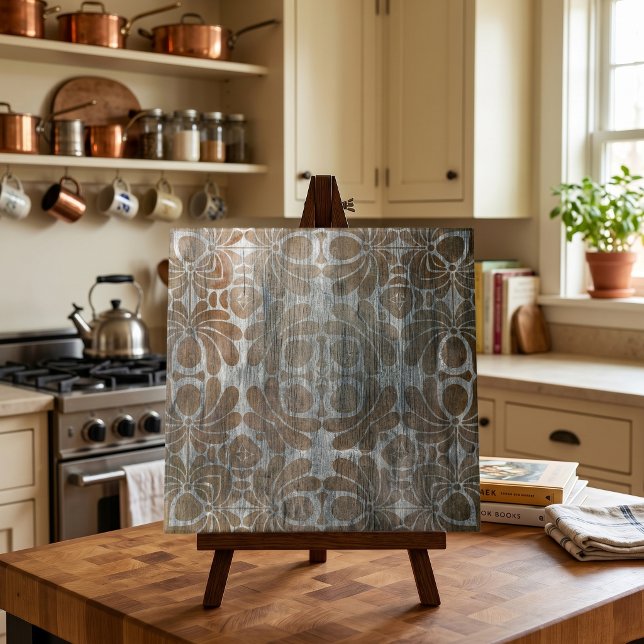 Distressed Wood Replica Brown Damask Ornate  Tile (Creator Uploaded)