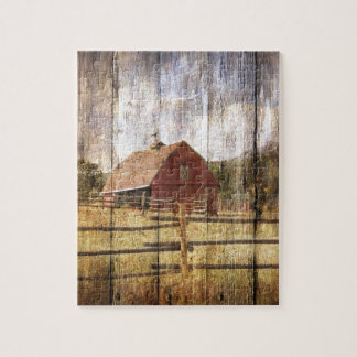 Distressed Wood Rustic Western Country Red Barn Jigsaw Puzzle