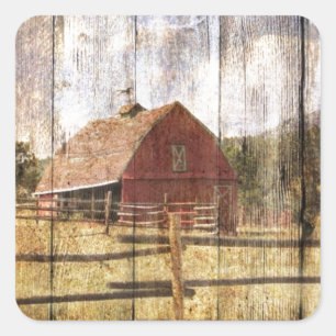 Distressed Wood Rustic Western Country Red Barn Square Sticker