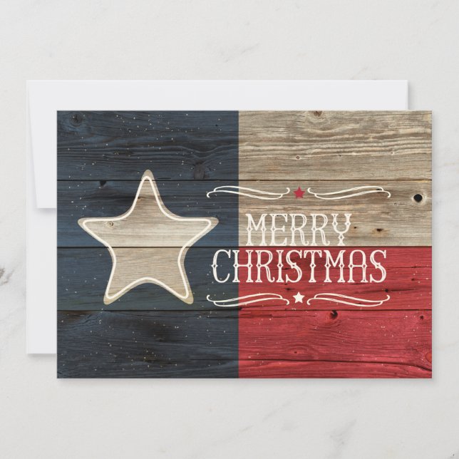 Distressed Wood Texas Flag Christmas Card (Front)