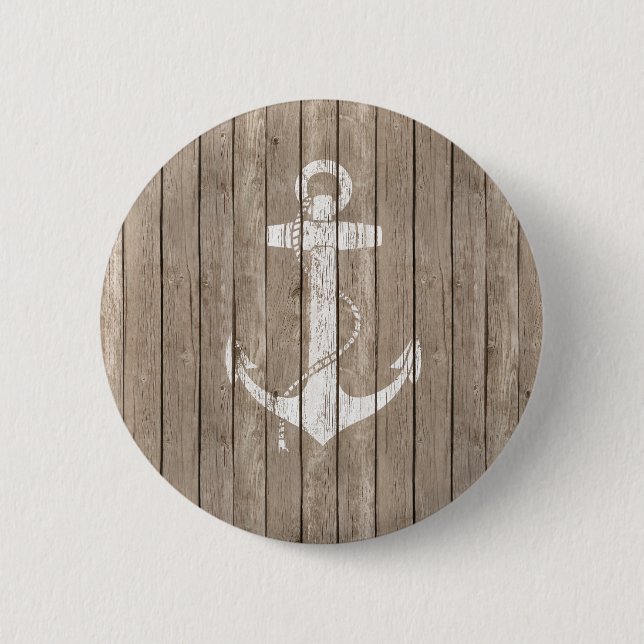 Distressed Wood with Anchor 6 Cm Round Badge (Front)