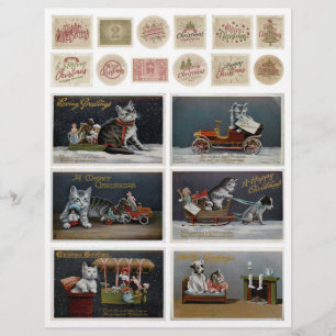 Distressed Wooden Floral Cat Embellishments