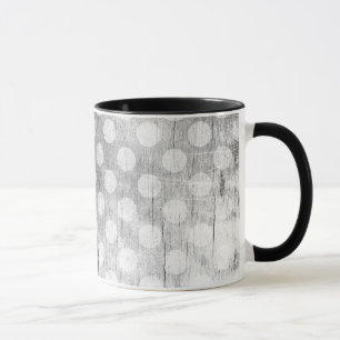 Distressed wooden polka dot black white mug