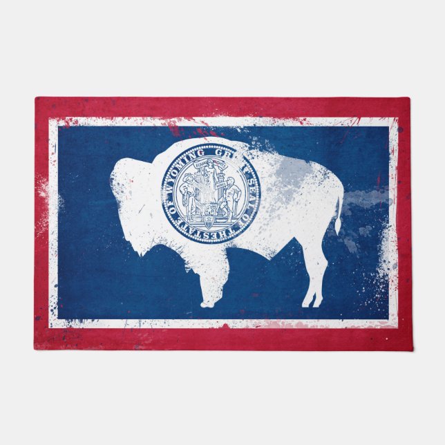 Distressed Wyoming State Flag Doormat (Front)