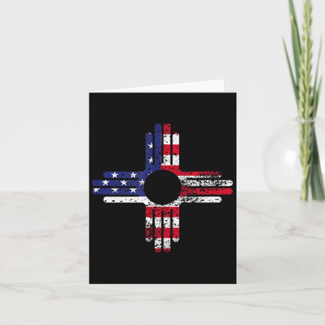 Distresses American Flag New Mexico Zia Symbol For Card (Front)