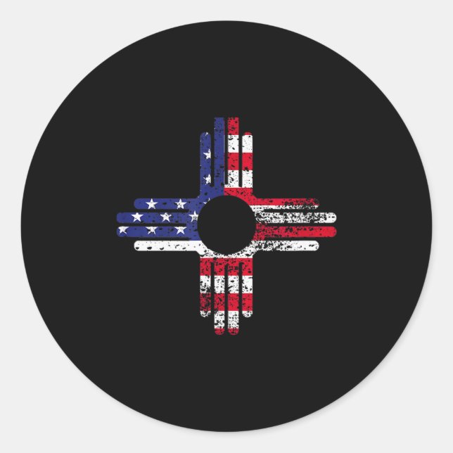 Distresses American Flag New Mexico Zia Symbol For Classic Round Sticker (Front)