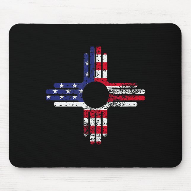 Distresses American Flag New Mexico Zia Symbol For Mouse Mat (Front)