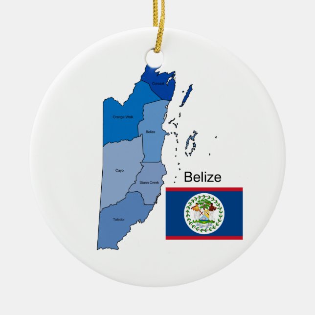 District Map of Belise with Flag Ceramic Tree Decoration (Front)