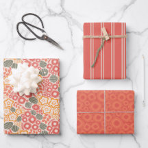 Disty Flowers On A Peach Background Wrapping Paper