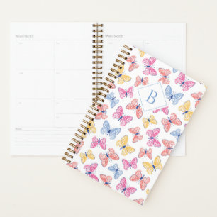Ditsy Colourful Rainbow Butterflies Monogram Planner