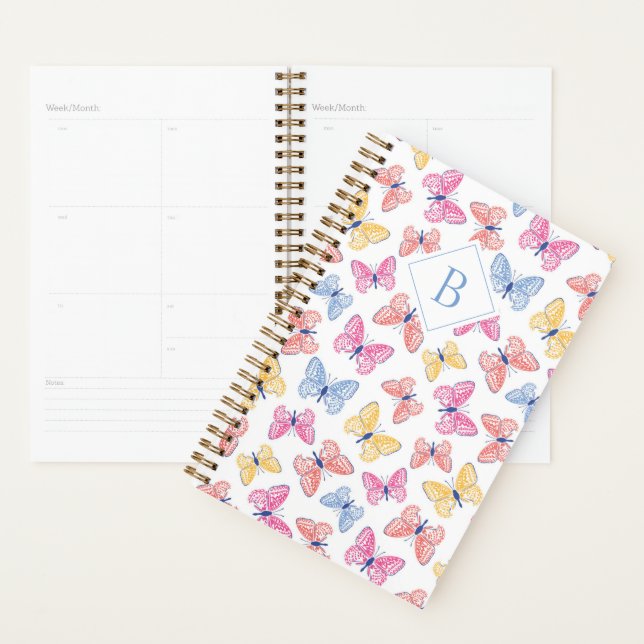 Ditsy Colourful Rainbow Butterflies Monogram Planner (Display)