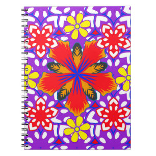 Ditsy cute floral seamless pattern in white, red a notebook