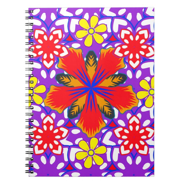 Ditsy cute floral seamless pattern in white, red a notebook (Front)