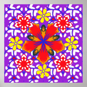 Ditsy cute floral seamless pattern in white, red a poster