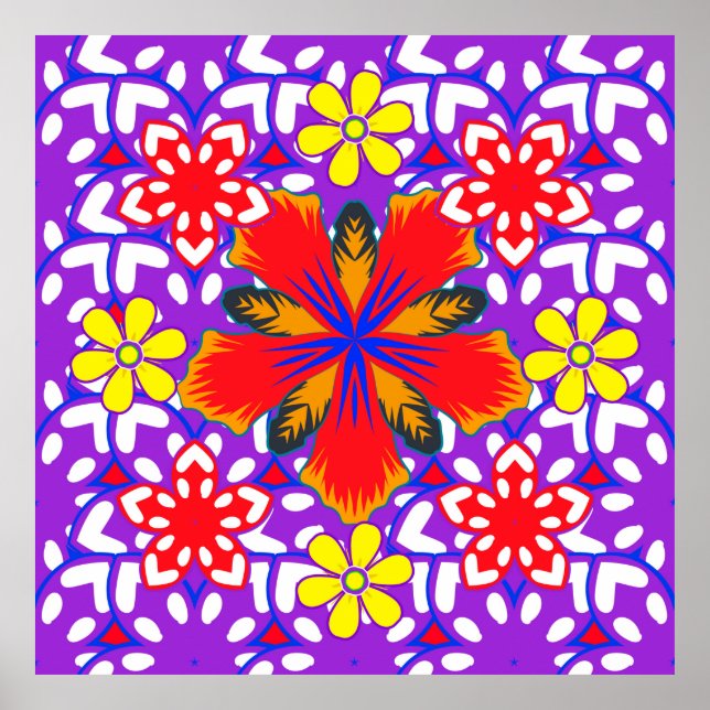 Ditsy cute floral seamless pattern in white, red a poster (Front)