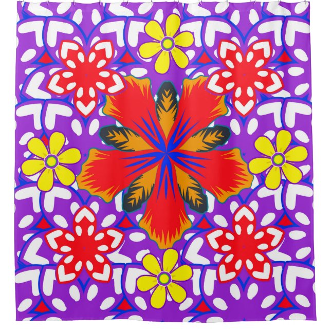 Ditsy cute floral seamless pattern in white, red a shower curtain (Front)