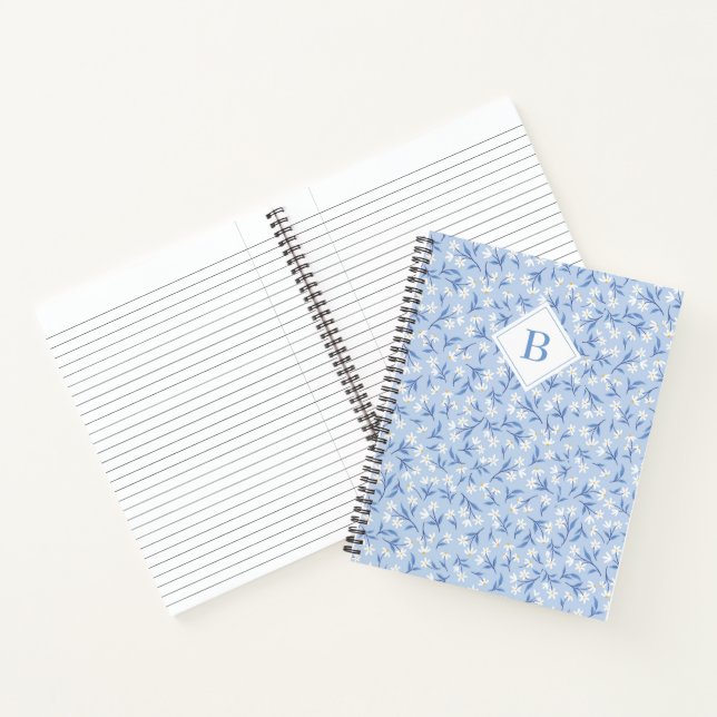 Ditsy Daisy Floral Monogram Periwinkle Blue Notebook (Inside)
