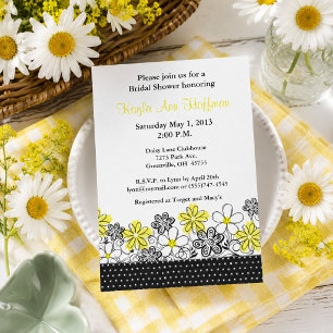 Ditsy Daisy Yellow and Black Floral Bridal Shower Invitation