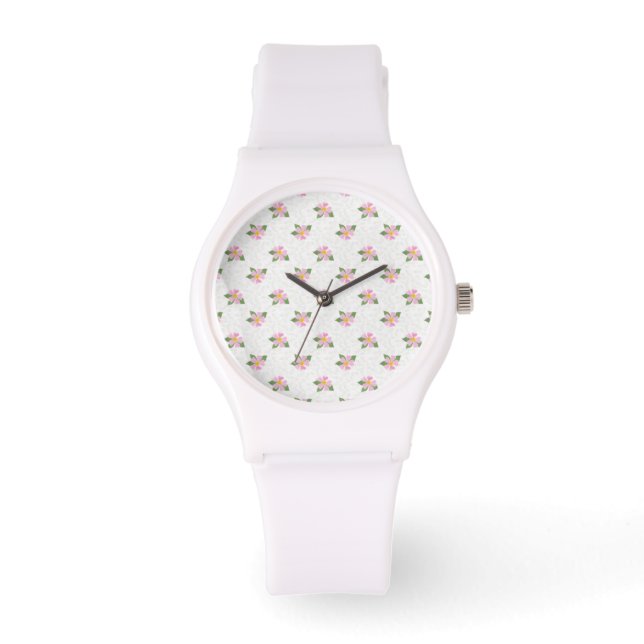 Ditsy Dog Rose Polka Style Sporty White Wristwatch (Front)