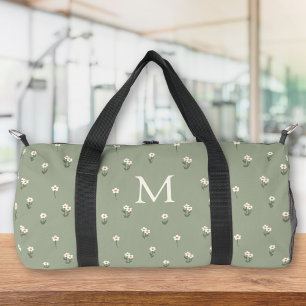 Ditsy Floral Boho Wildflower Sage Green Monogram Duffle Bag