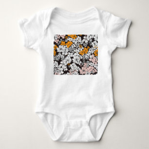 Ditsy Floral: Colourful Dark Background. Baby Bodysuit
