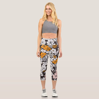 Ditsy Floral: Colourful Dark Background. Capri Leggings