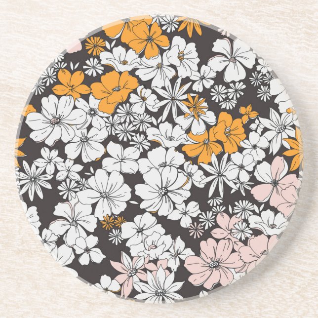 Ditsy Floral: Colourful Dark Background. Coaster (Front)