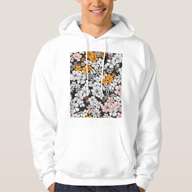 Ditsy Floral: Colourful Dark Background. Hoodie (Front)