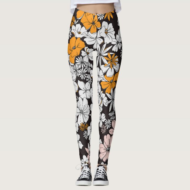 Ditsy Floral: Colourful Dark Background. Leggings (Front)