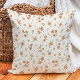 Ditsy Floral Cottagecore Boho Wildflower Beige Cushion