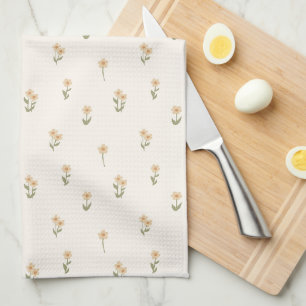 Ditsy Floral Cottagecore Boho Wildflower Beige Tea Towel