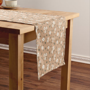 Ditsy Floral Cottagecore Boho Wildflower Tan Brown Short Table Runner