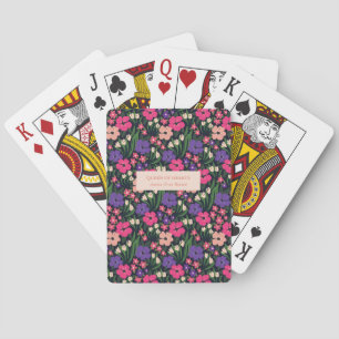 Ditsy Floral Custom Name Queen of Hearts Playing Cards