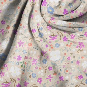 Ditsy Floral Hand Drawn Beige Seamless Pattern Fabric
