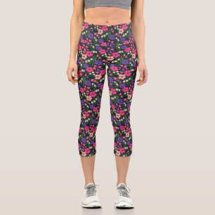 Ditsy Floral High Waisted Yoga Running Pilates Capri Leggings