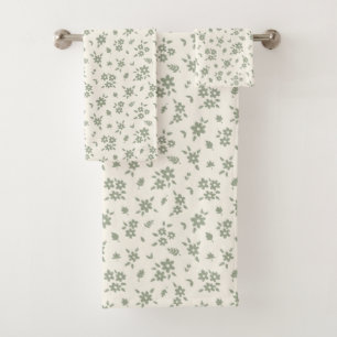 Ditsy Floral Muted Neutral Cottagecore Beige Sage Bath Towel Set