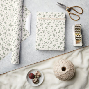 Ditsy Floral Muted Neutral Cottagecore Beige Sage Wrapping Paper