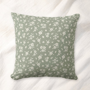 Ditsy Floral Muted Neutral Cottagecore Sage Green Cushion