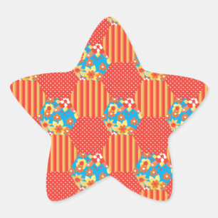 Ditsy Floral, Stripes, Polka Dots Patchwork Star Sticker