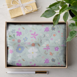 Ditsy Flowers Illustrated Pale Mint Tissue Paper