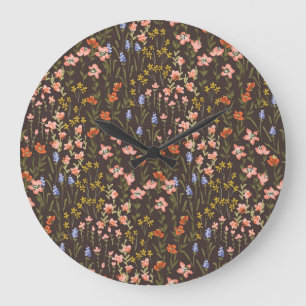 Ditsy Flowers: Vintage Mille-Fleur Pattern Large Clock