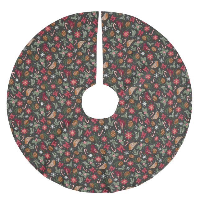 Ditsy Natural Christmas Brushed Polyester Tree Skirt (Front)