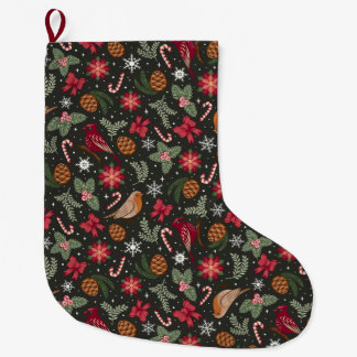 Ditsy Natural Christmas Large Christmas Stocking