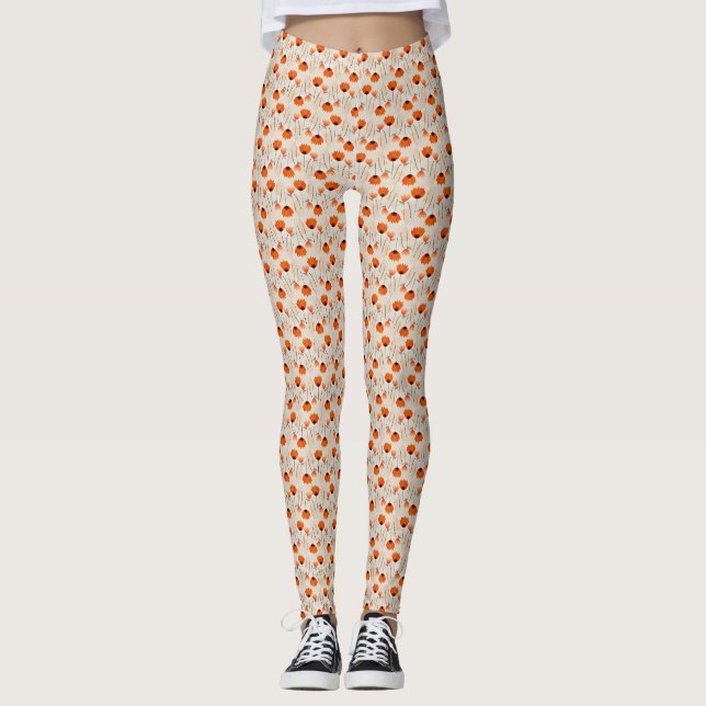 Ditsy Orange Floral Leggings (Front)