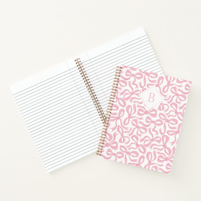 Ditsy Preppy Pink Bow Monogram Notebook (Inside)
