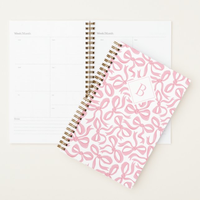 Ditsy Preppy Pink Bow Monogram Planner (Display)